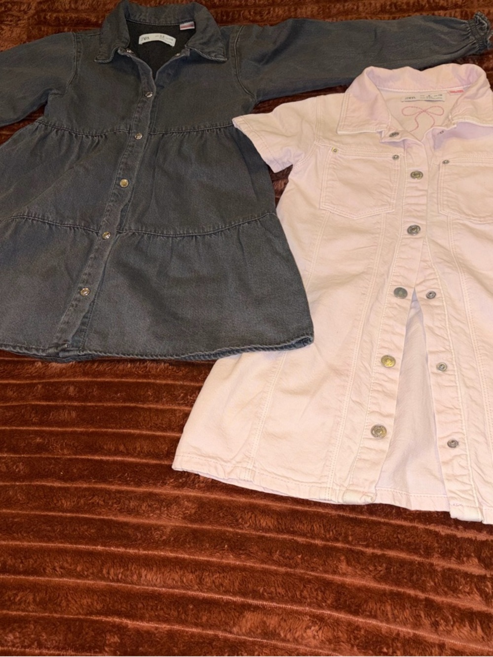 Zara Girls Button-Front Denim Dress - Gray and Pink